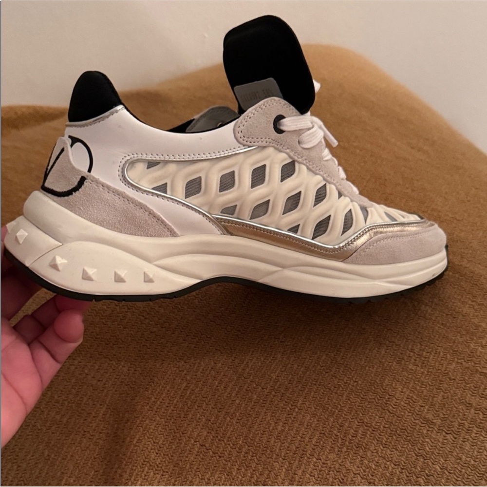 Valentino White Sneakers with Black Detailing